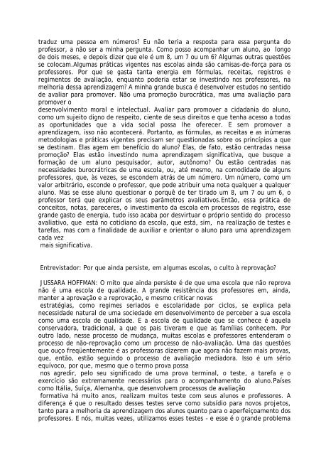 AVALIAÃÃO ENTREVISTA COM JUSSARA HOFFMAN (texto ...