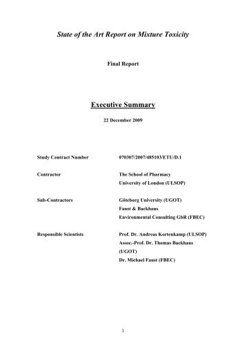 State of the Art Report on Mixture Toxicity - PAN Europe