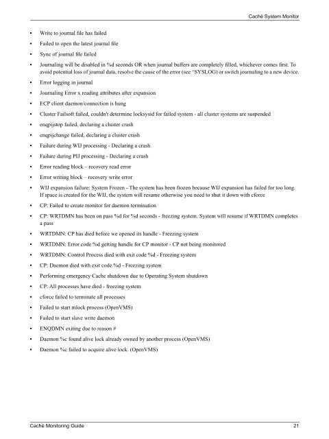 Caché Monitoring Guide - InterSystems Documentation