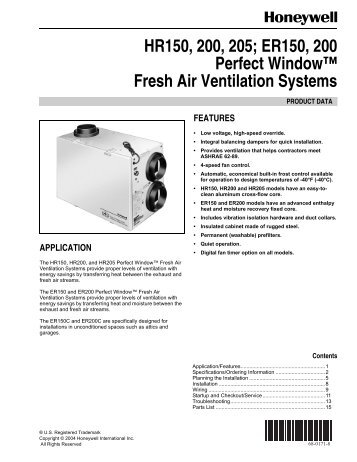 HR150, 200, 205; ER150, 200 Perfect Windowâ¢ Fresh Air - Climate ...