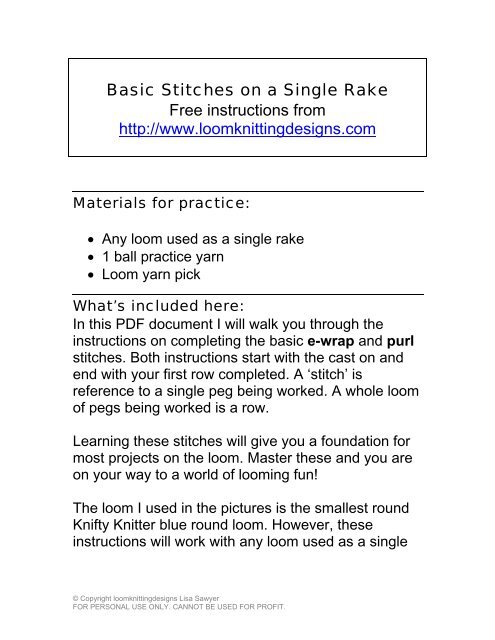 Basic Stitches On A Single Rake Free Instructions Loom