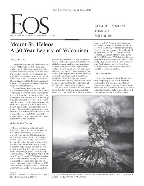 Mount St Helens A 30 Year Legacy Of Volcanism Volcano