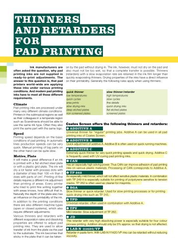 Thinners and Retarders for Pad Printing - Coates Screen