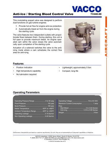 AIR C R A FT Anti-Ice / Starting Bleed Control Valve - Vacco