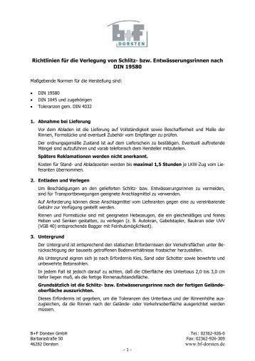 Verlegerichtlinie fÃ¼r Schlitzrinnen - B+F Dorsten