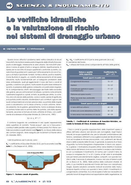 Le verifiche idrauliche e la valutazione di rischio nei sistemi di ...