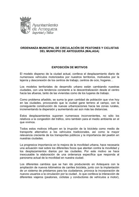 Ordenanza Municipal De Circulación De Peatones Y Ciclistas Del ...