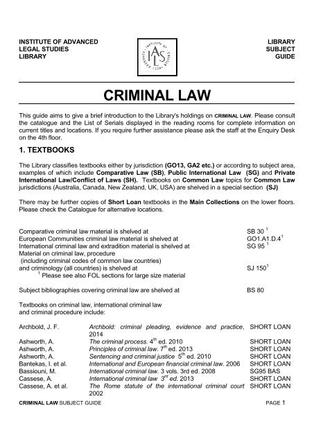 pdf - criminal law - Institute of Advanced Legal Studies
