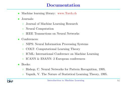 An Introduction to Statistical Machine Learning ... - Samy Bengio