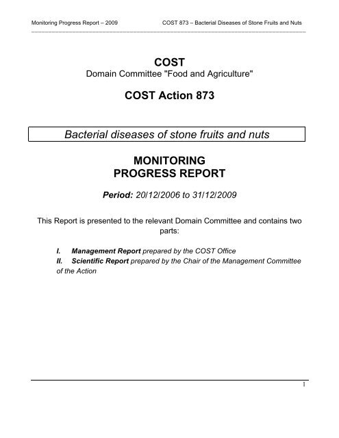 Annual progress report - Cost 873