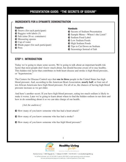 presentation guide: âthe secrets of sodiumâ - Healthy Living...for life!