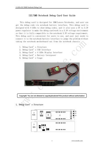 I2C/SMB Notebook Debug Card User Guide