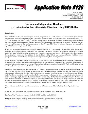Calcium and Magnesium Hardness Determination by ... - mantech inc.