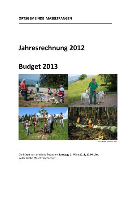 Jahresrechnung 2012 Budget 2013 - Maseltrangen