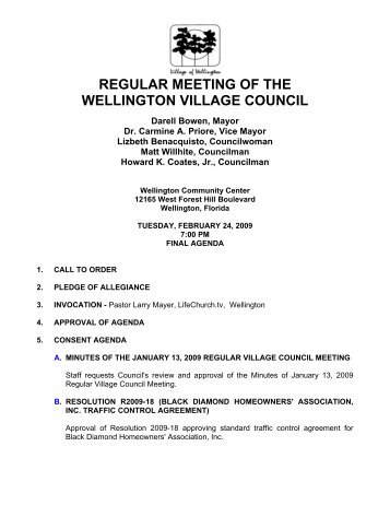 REGULAR MEETING OF THE WELLINGTON VILLAGE COUNCIL