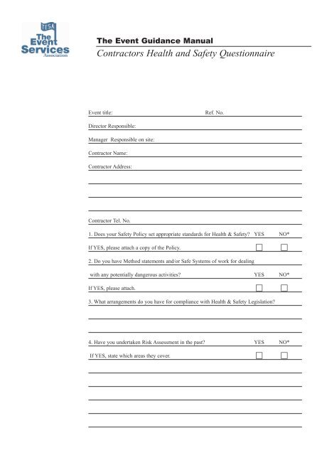 Contractors Health and Safety Questionnaire - Event Hub
