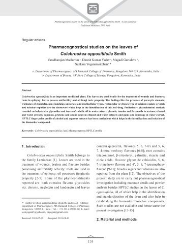 Pharmacognostical studies on the leaves of Colebrookea ...