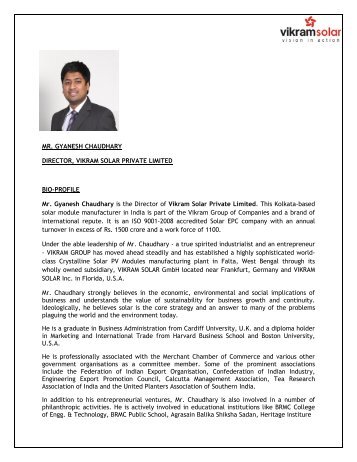 Brief Profile Mr. Gyanesh Chaudhary - Intersolar India