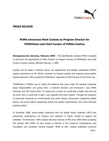 PRESS RELEASE PUMA announces Mark Coetzee as Program ...
