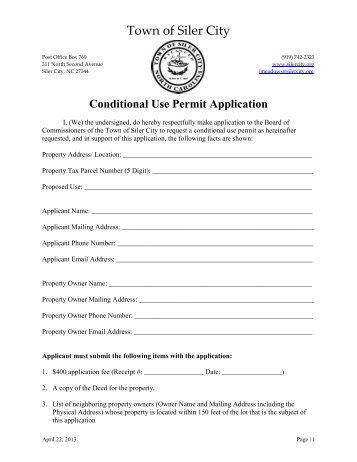 Conditional Use Permit Application - Town of Siler City