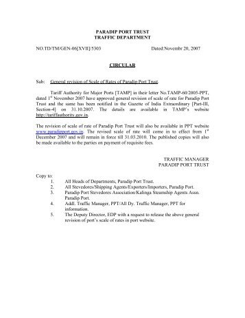 General revision of Scale of Rates of Paradip Port Trust