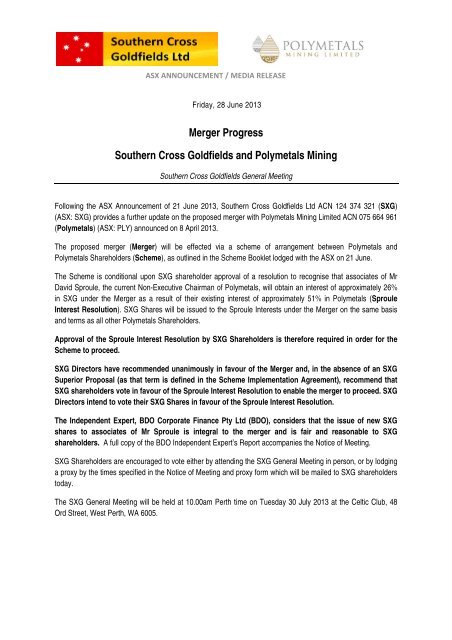 Update on Merger with Polymetals - Notice of Meeting