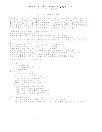 Distribution of the British Army By Commands, February 1884 - CGSC