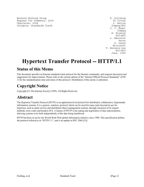 Hypertext Transfer Protocol -- HTTP/1.1 - RFC.fr