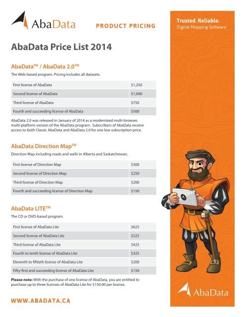 AbaData Price List 2012 - Abacus Datagraphics Ltd.