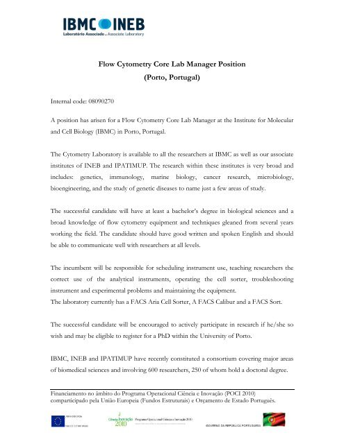 Flow Cytometry Core Lab Manager Position Porto Portugal