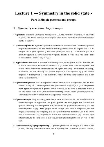 Lecture 1 â Symmetry in the solid state -