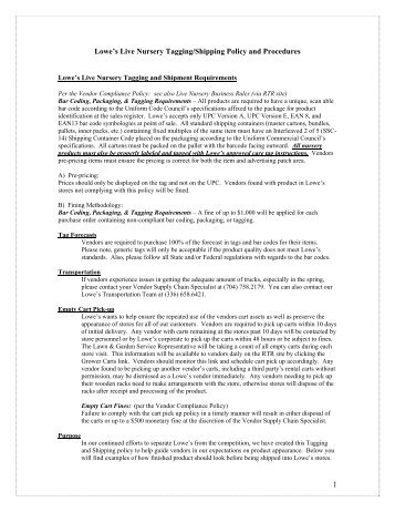 Nursery Procedures Policies For Pas Lowe S Live Nursery Tagging Policy And Procedures Loweslink