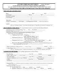 LITURGY PREPARATION SHEET (January 2012 update)