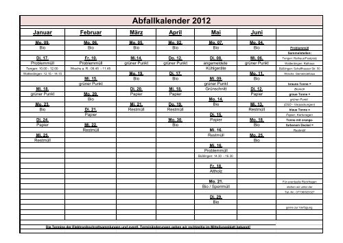 Abfallkalender 2012 - Tengen