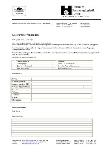 Lieferanten-Fragebogen - Herkules Fahrzeuglogistik GmbH