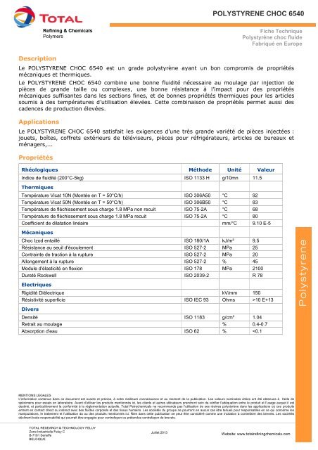 POLYSTYRENE CHOC 6540 - Total Refining &amp; Chemicals