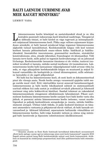 Balti laenude uurimine avaB meie kauget ... - Keel ja Kirjandus