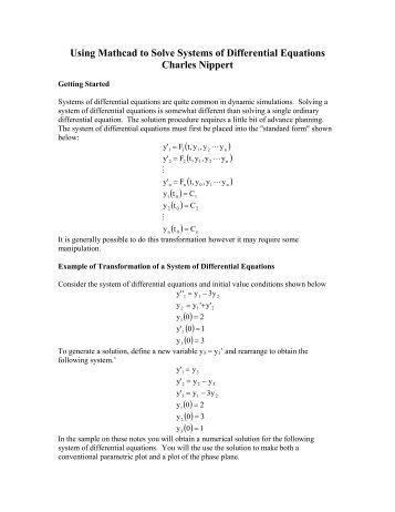 Using Mathcad to Solve Systems of Differential Equations Charles ...