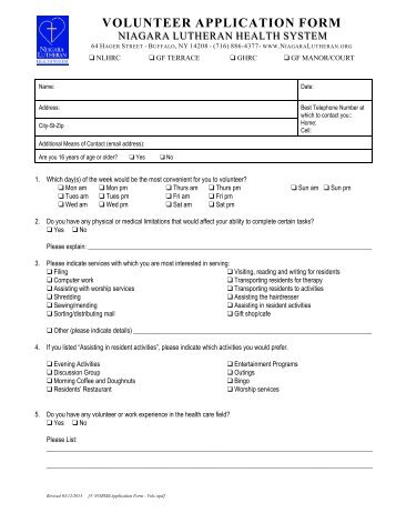 DOWNLOAD a PRINTABLE volunteer application form - Niagara ...