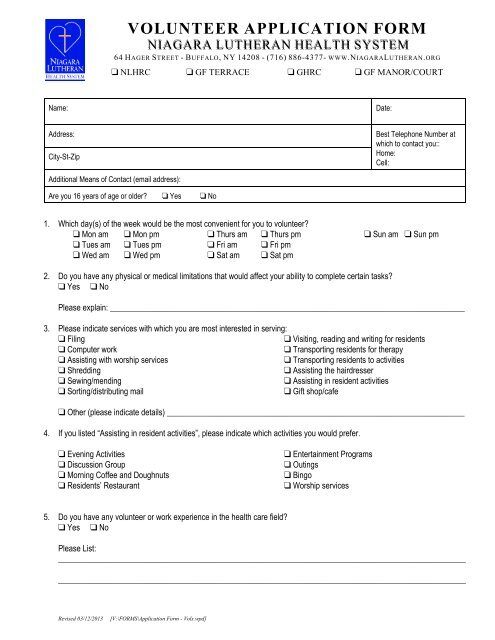 DOWNLOAD a PRINTABLE volunteer application form - Niagara ...
