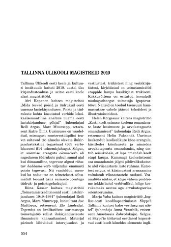 Tallinna ÃlikOOli maGiSTReid 2010 - Keel ja Kirjandus