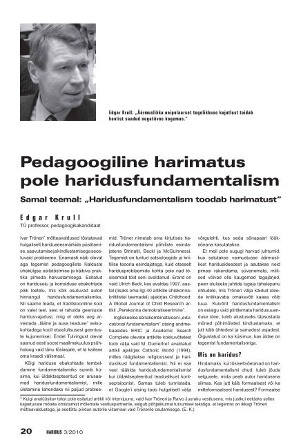 Pedagoogiline harimatus pole haridusfundamentalism (Edgar Krull)