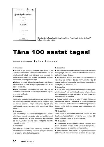 Täna 100 aastat tagasi (Heino Rannap) - Haridus