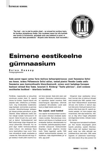 Esimene eestikeelne gümnaasium - Haridus