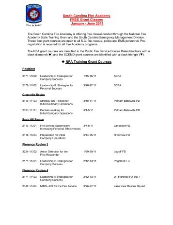 Free Grant Classes for Public Fire Service - South Carolina Fire ...