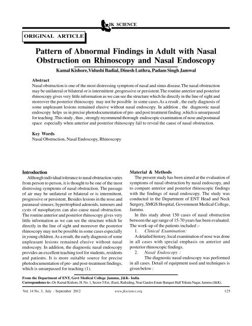 125 Pattern of Abnormal Findings in Adult with Nasal ... - JK Science