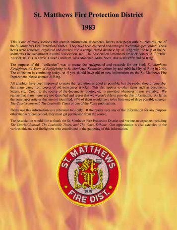 St. Matthews Fire Protection District 1983 - RingBrothersHistory.com