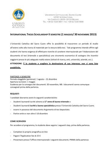 international thesis scholarship ii semestre (1 maggio/ 30 novembre ...
