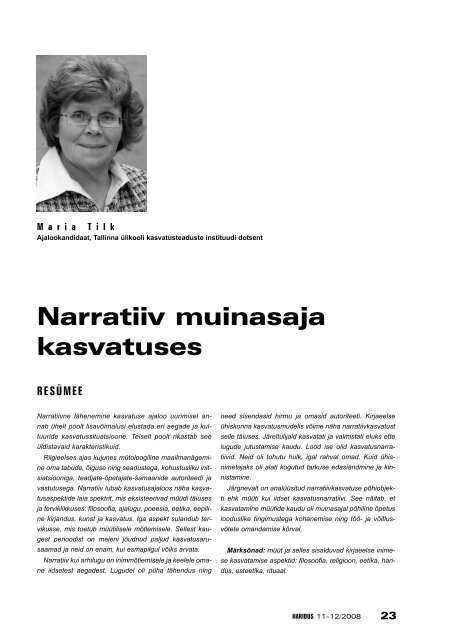 Narratiiv muinasaja kasvatuses (Maria Tilk) - Haridus