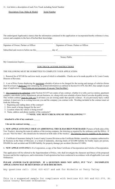 APPLICATION FOR LICENSE TO OPERATE TOW ... - St. Louis County